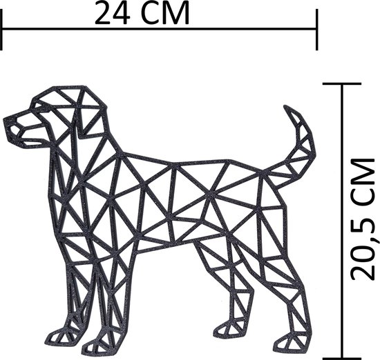 Zwarte geometrische hond, 24 cm breed en 20,5 cm hoog.