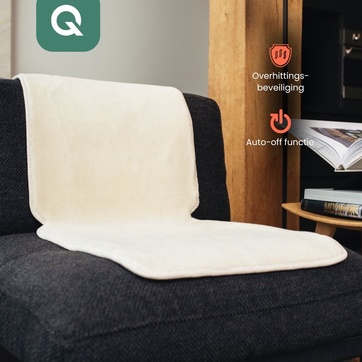 Qnuss Infrarood Warmtedeken - Elektrisch Stoelkleed - Draadloos - 135x45 cm - Wit - Inclusief powerbank – foto 6