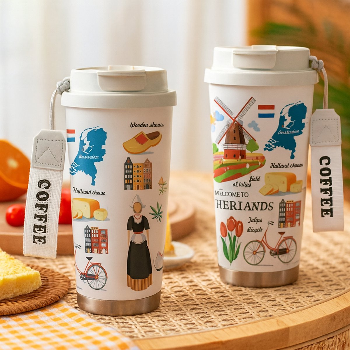 Reisbeker Thermo RVS Tumbler 530 ml "Highlights of the Netherlands"