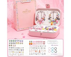 Sieradenset Meisje(132pcs) met lederen sieradendoosje -DIY Sieradenpakket voor Meisjes -Kettingen armbanden zelf maken - sieraden DIY knutselset voor kinderen - Armbandjes Maken Set - kindersieraden, knutselen, kinderspeelgoed(5-12 jaar)-Roze