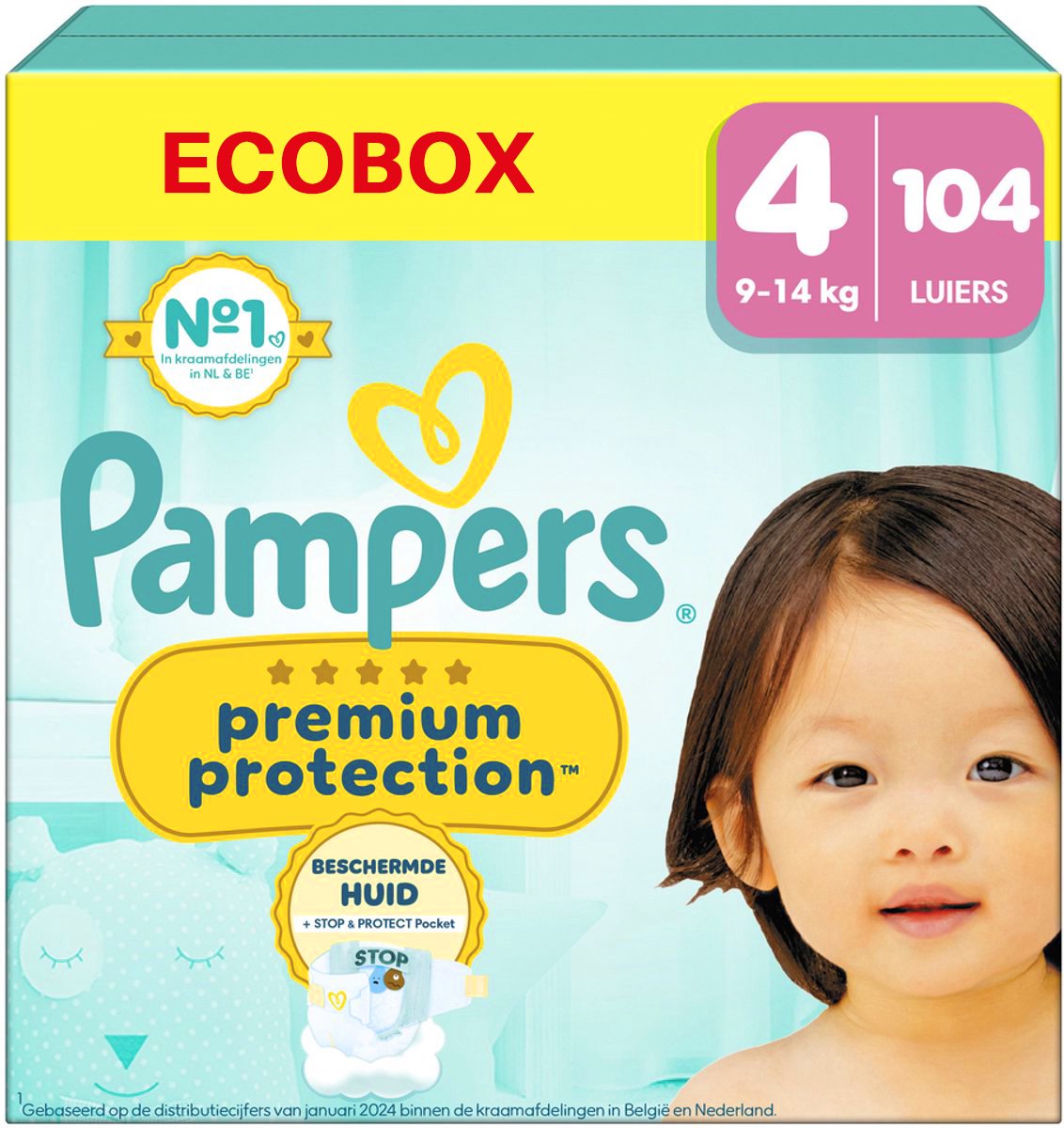 Pampers Premium Protection - Maat 4 (9kg-14kg) - 104 Luiers - Ecobox