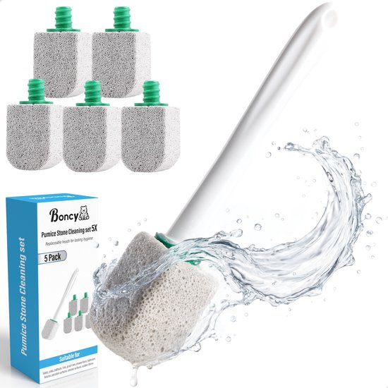 Pierre ponce Boncy® pour toilettes - Set de 5 brosses de toilette - Nettoyage des Toilettes - Pierre de nettoyage Wit avec manche - Bloc de nettoyage - Éliminateur de calculs urinaires pour urinoir