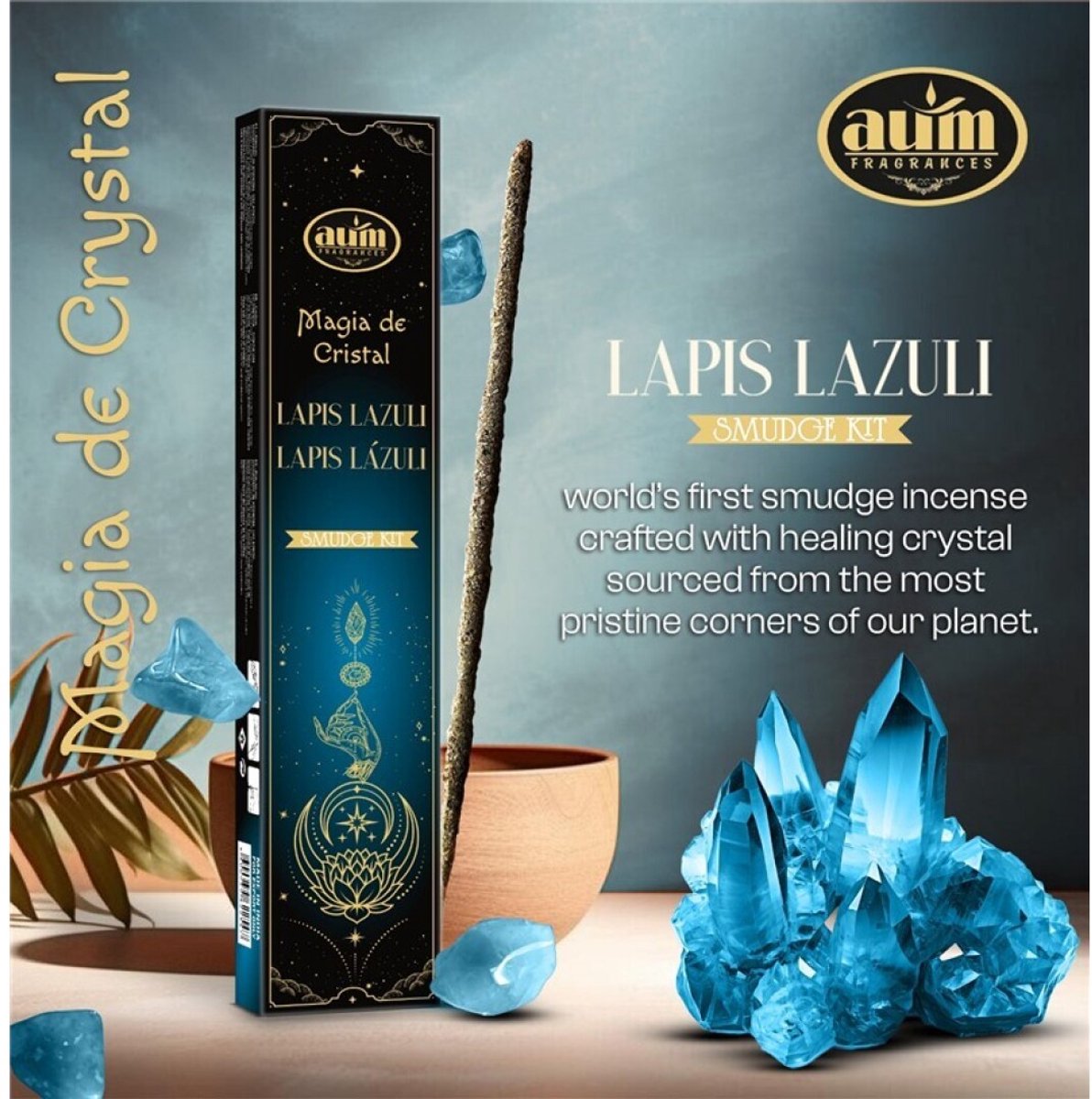 2 pakketen Handgemaakte wierook sticks met LAPUS LAZURI edelsteen gratis - intuïtie - innerlijke rust 20gr