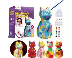 Craftiverse – Paint Your Own Lamp – Knutselset Nachtlampje Kinderen – Schilderen - Kat Editie – Knutselen Voor Kinderen - Verf je eigen Nachtlampje – Inclusief Verf, Penselen, Sponsjes, Schort & Sjablonen