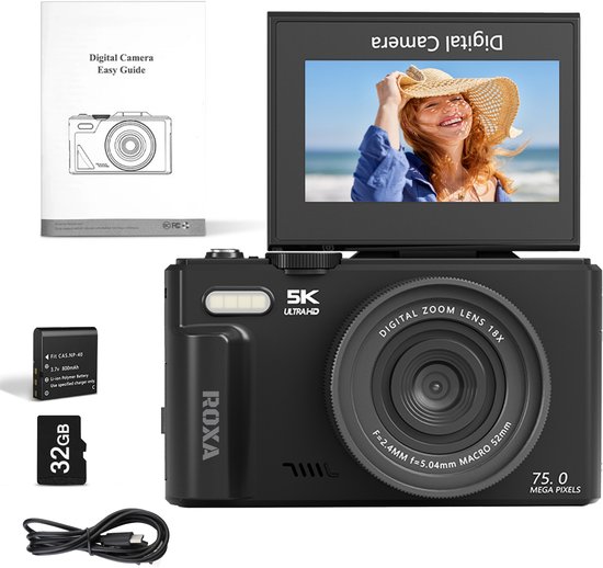 INF digitale camera met 48 MP, HD 1080p, 16x zoom, flip screen, 32GB geheugenkaart | NL