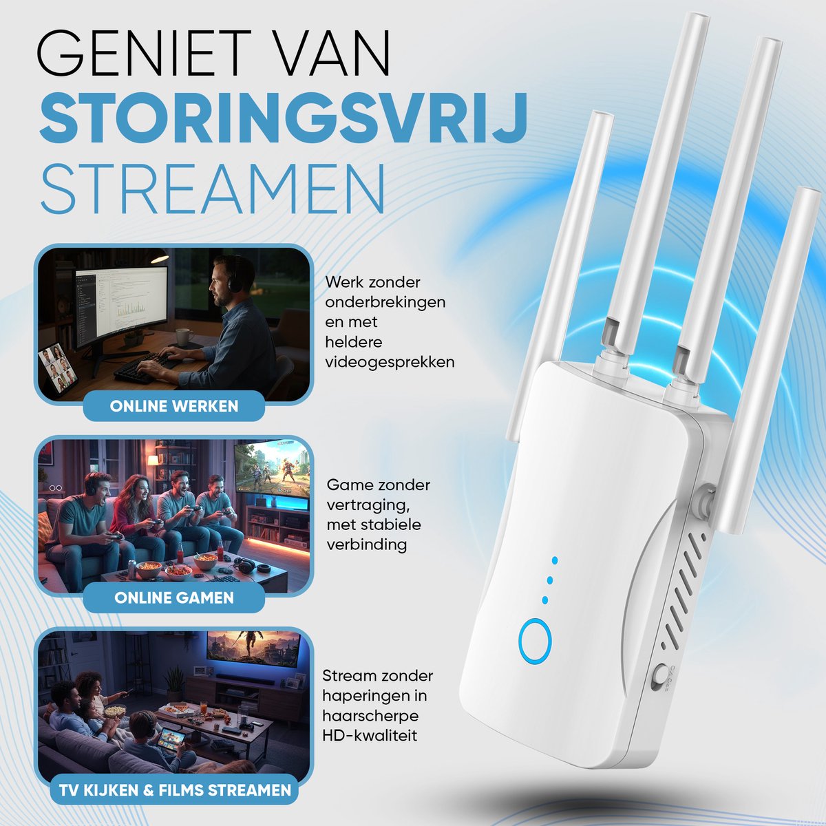 Afbeelding 3 van Muring WiFi Versterker met stopcontact - Dual Band 2.4 GHz & 5 GHz – 1200 Mbps - WiFi 5 - WiFi Repeater - WiFi Booster - WiFi Extender - Wit