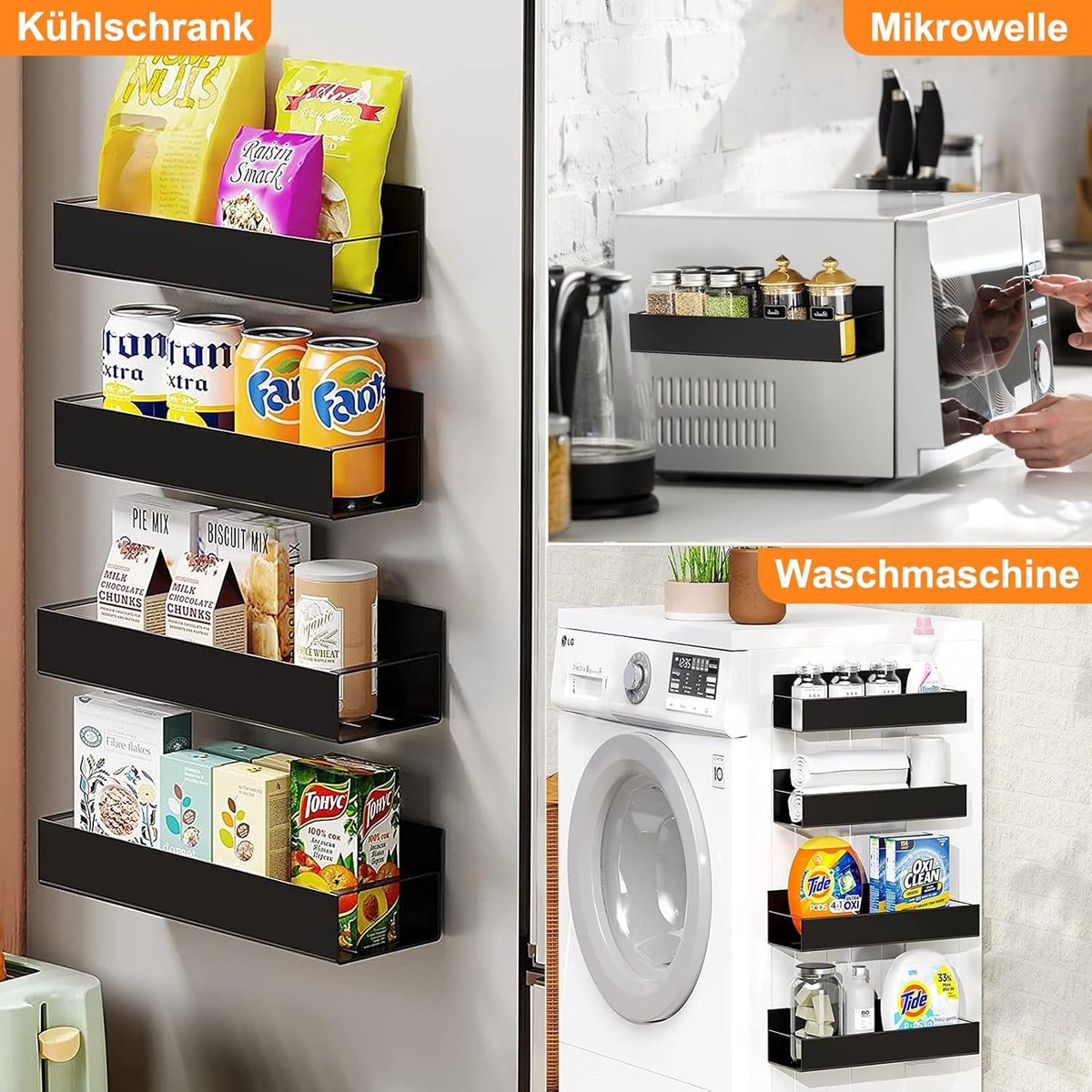 Candala rek,Magnetische Plank Specerijen Opslag Rek,Boren Niet Nodig,Hangend Magnetisch Kruidenrek Voor Keukenorganisatie En Magnetron,Koelkast,Zwart