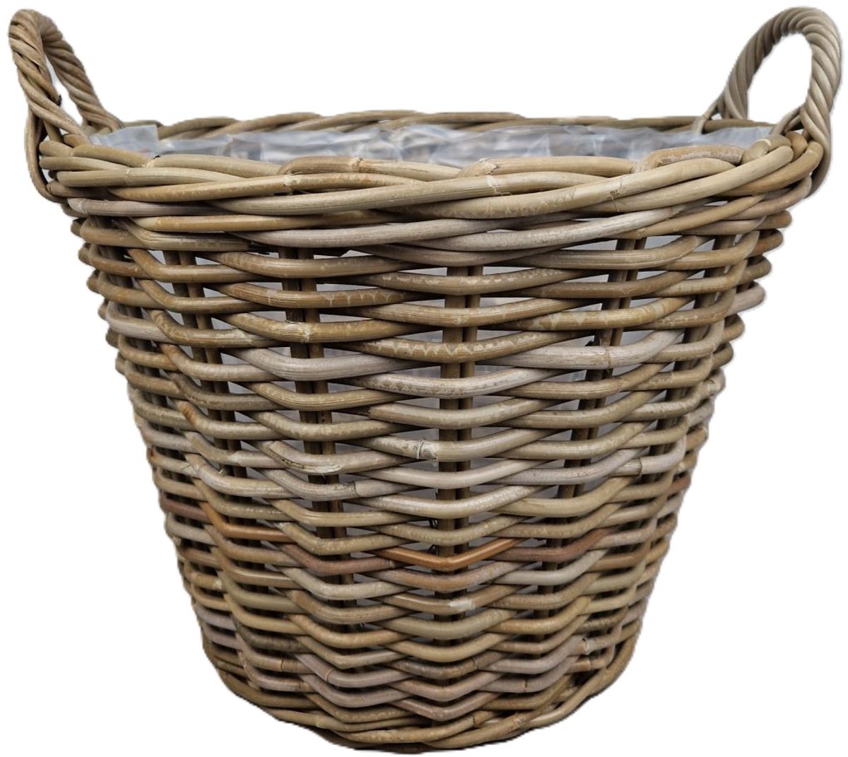 MigoStyling - Plantenmand - Houtmand - Met Plastic - Rond - Dia 47 cm - Grey - Rotan