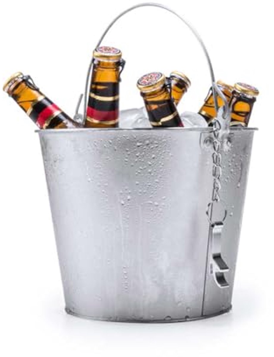 Metalen koel emmer voor dranken, 6 liter met handgrepen en openers