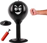 BoxHero® - Bureau Boksbal - Mini Boksbal - Stress Boksbal - Tafel Boksbal - Boksbal - Zwart - Inclusief Zuignap & Opblaaspompje