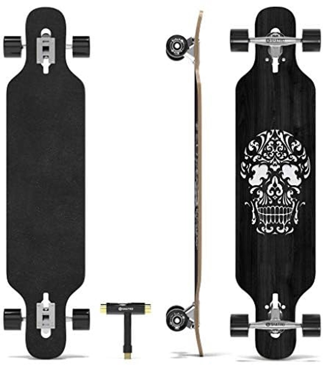 Drop Through Longboard Skateboard Freeride met T-Tool Perfect voor Beginners en Gevorderden Zwart
