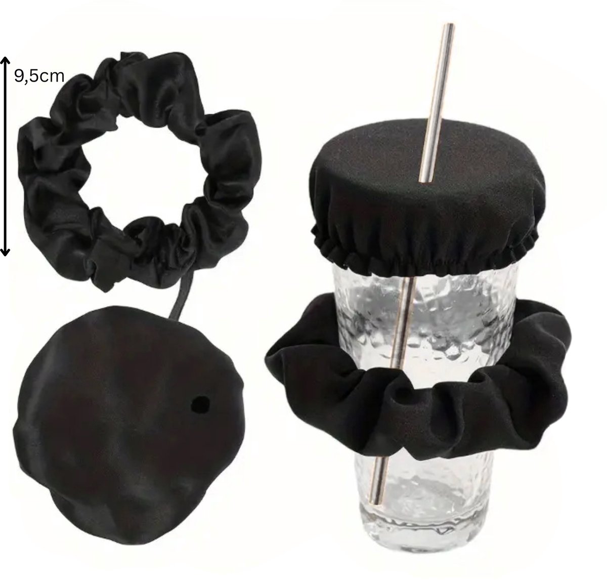 FA-VE Drinkcover Scrunchies – Set van 5 – Herbruikbare Glazen Beschermers met Rietjesopening – Zwart, Paars, Rood, Roze & Blauw — cadeau in Koken & Dineren - foto 3