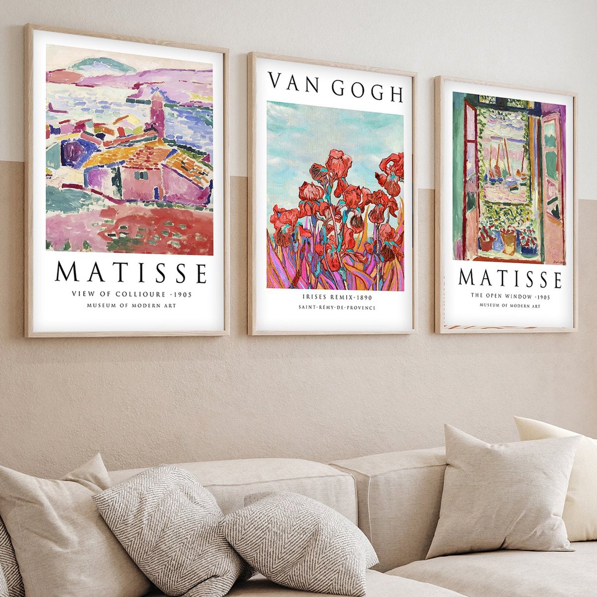 Asir - Decoratief Ingelijst MDF-Schilderij - Veelkleurig - 50 x 35 cm (Set van 3)