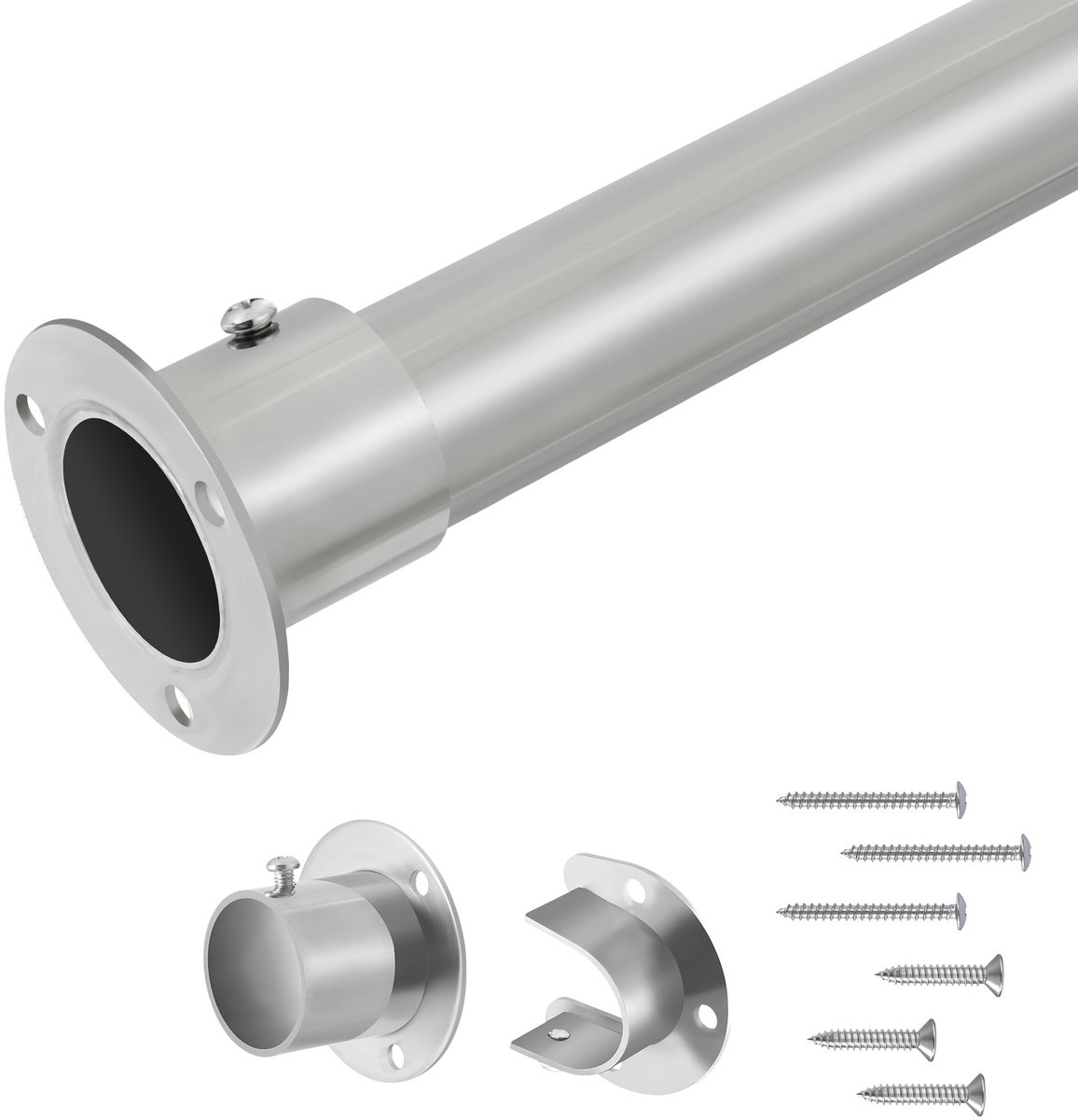 Ibenzoa® Verstelbare zilveren kledingstang voor wandmontage met robuuste metalen houders
