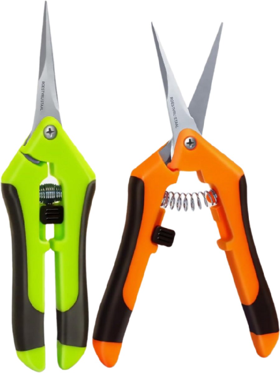 EXCITAT Kleine tuinschaar - 2-pack - Titanium gecoate messen - Ergonomische vergrendelbare handgrepen - Precisieknippen - Geschikt voor bloemen, fruit, groenten en heggen - Groen en oranje