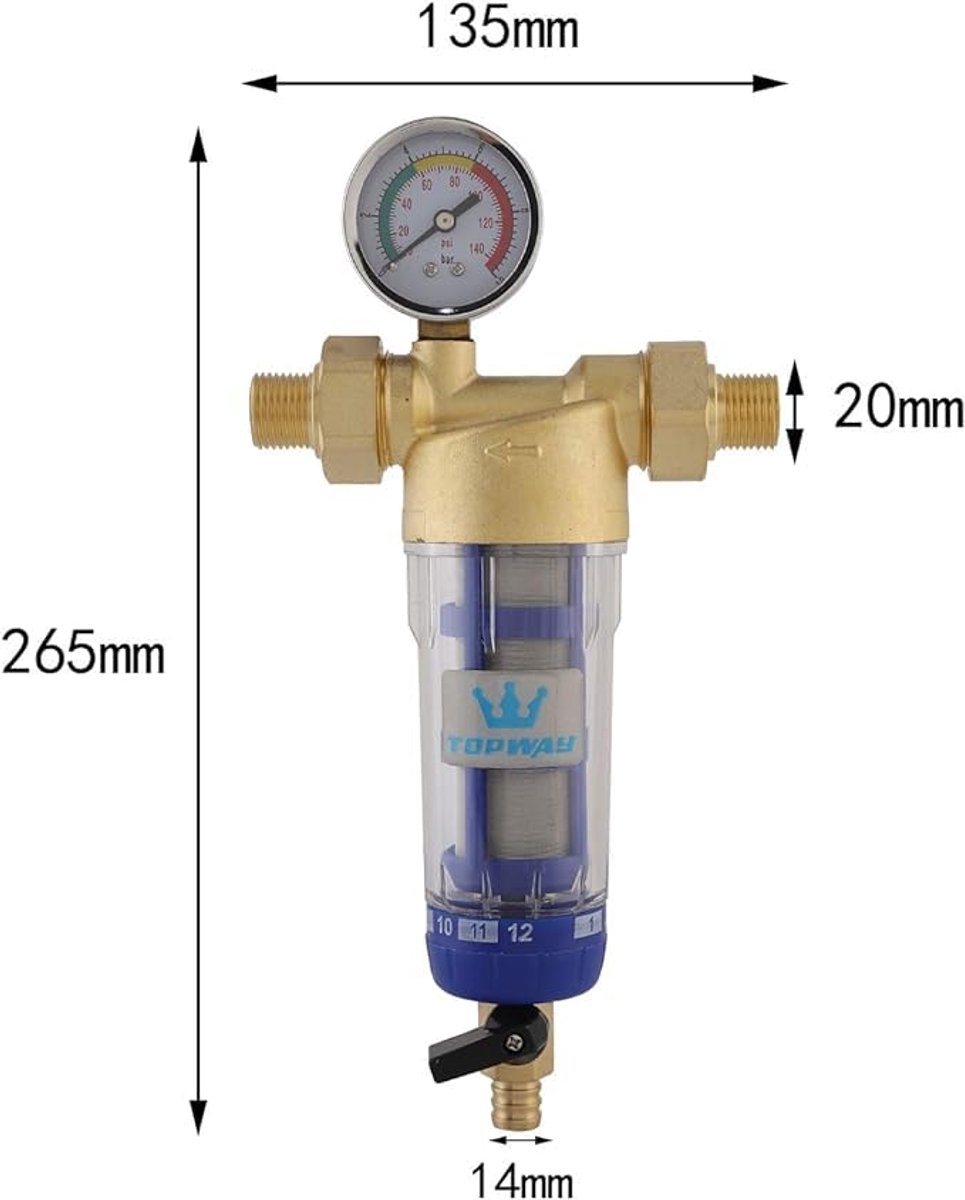 Herbruikbaar Wasbaar Sediment Waterfilter met Meter - Water Purifier voor Osmose Prefilter