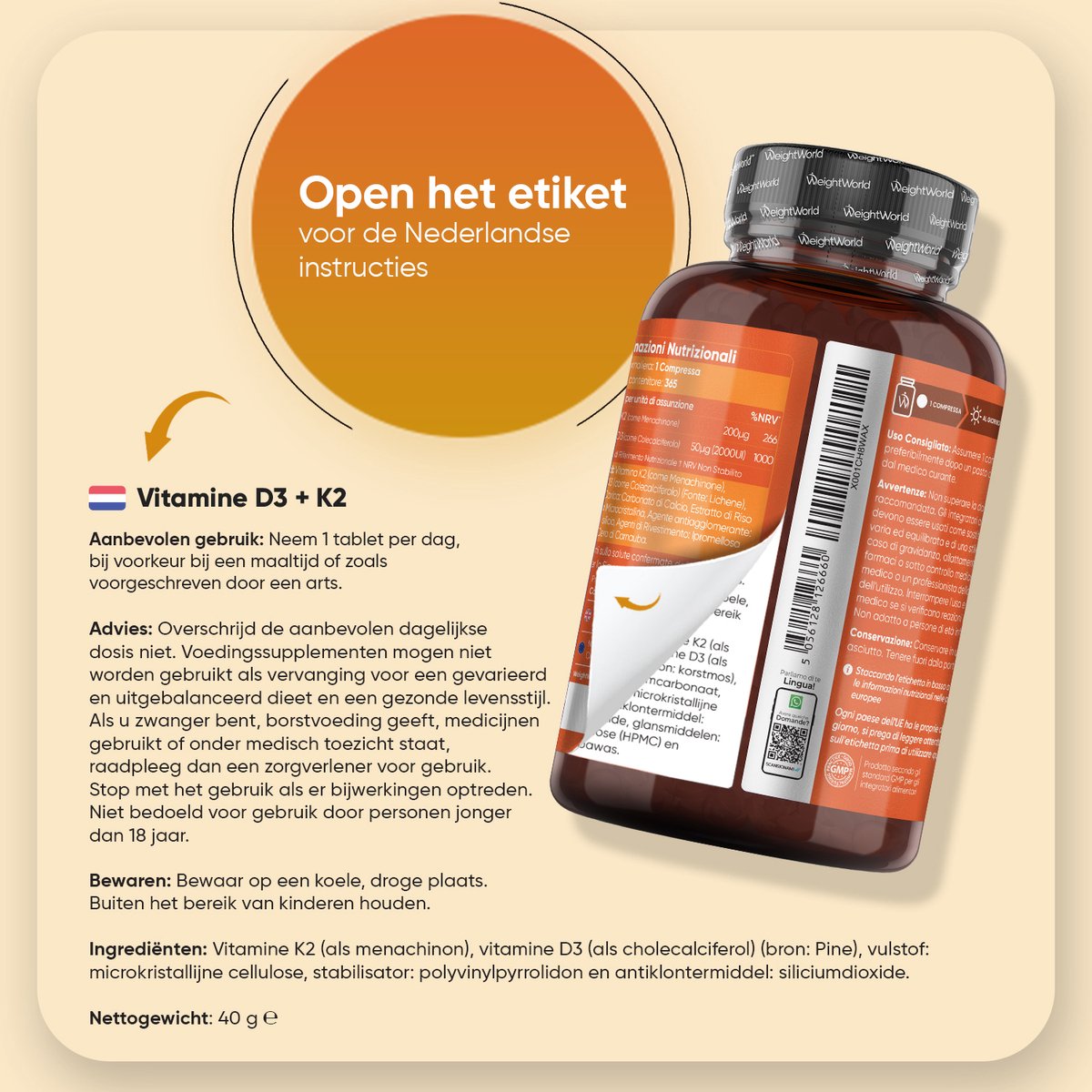 Vitamine D3 + K2 (MK-7) tabletten - 2000 IE + 200mcg - 365 tabletten voor 1 jaar voorraad - Vitamine D supplement van WeightWorld — afbeelding 6