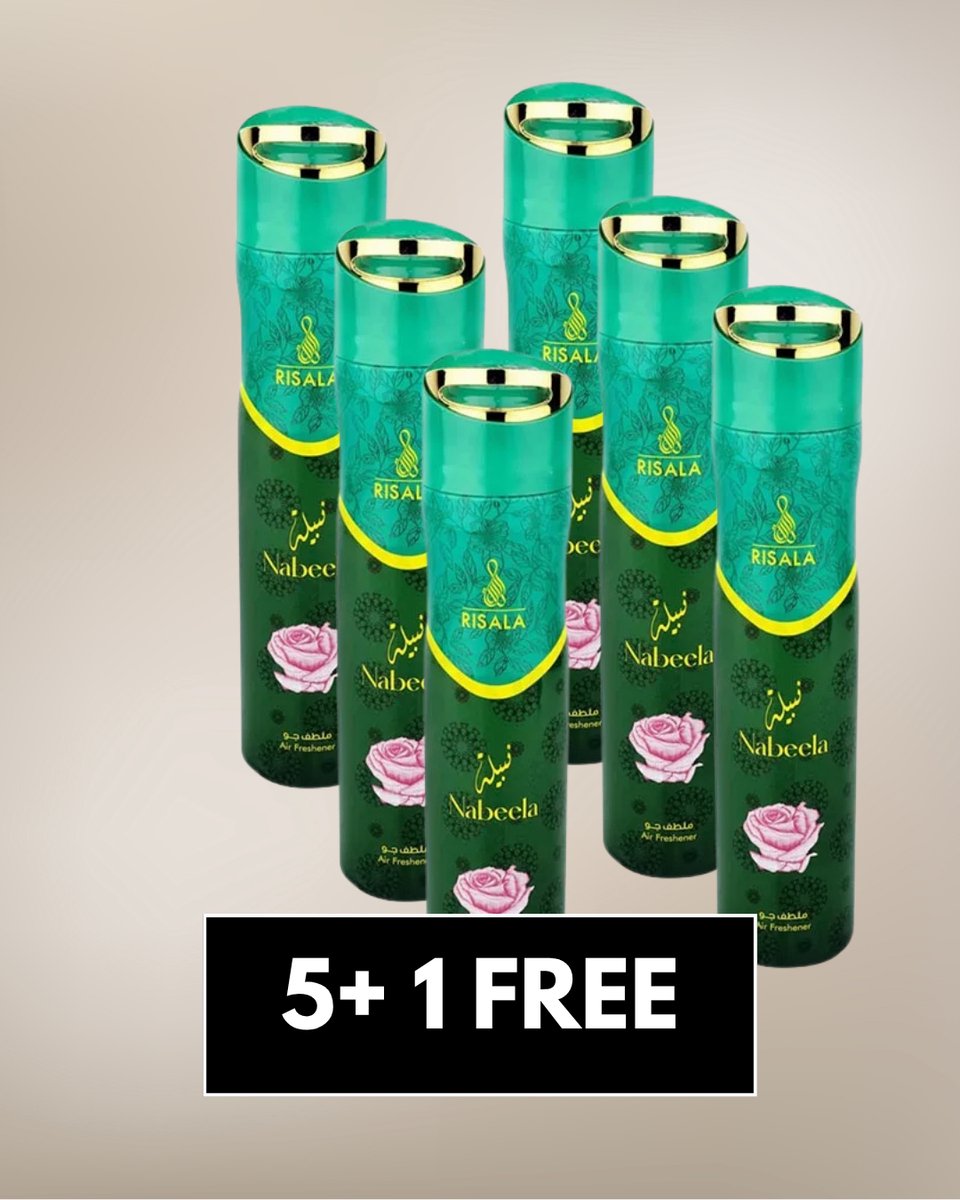 Air Freshener Nabeela by Risala – 300ml x6 – Long Lasting Arabic Oriental Room Spray from Dubai – Floral, Powdery, Amber & Musk Fragrance