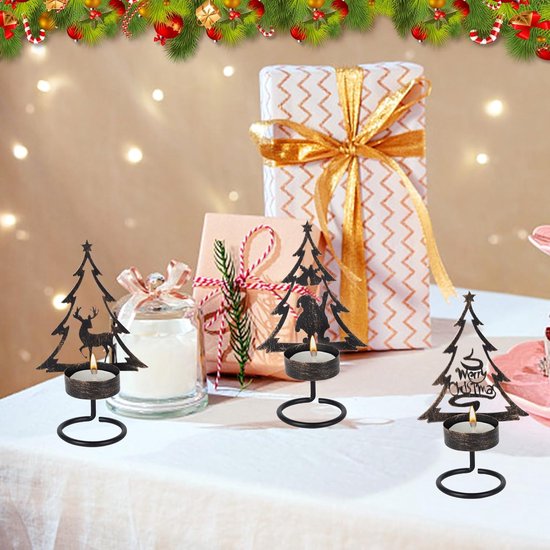 Famanu - Vintage Metalen Kaarsenhouder 3 Pack Kerst Kandelaar Houders Vintage Gouden Theelichthouder Kerst Tafel Decoraties Kaars Houder Middenst
