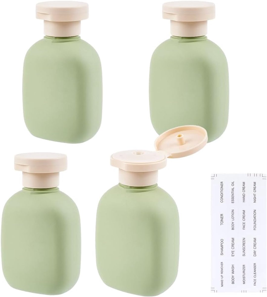 Image of 4 Pack 3.4oz Travel Bottle met Flip Cap - Leeg Squeeze Flessen - Navulbare Lekvrije Plastic Reiscontainers voor Shampoo - Lotion - Conditioner - Crèmes - Toilettenaccessoires - Donkergroen