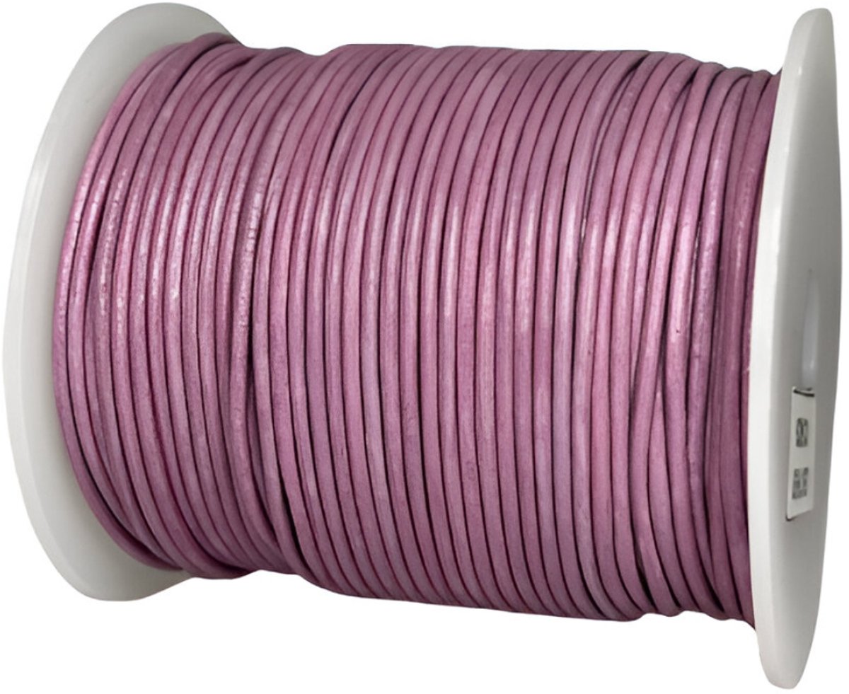 Leren Koord Rond, 50 m x 1.5 mm - Rond Lederen Koord, Voor Halskettingen, Armbanden, Sieraden, Knutselkralen en Veters (Lilac)