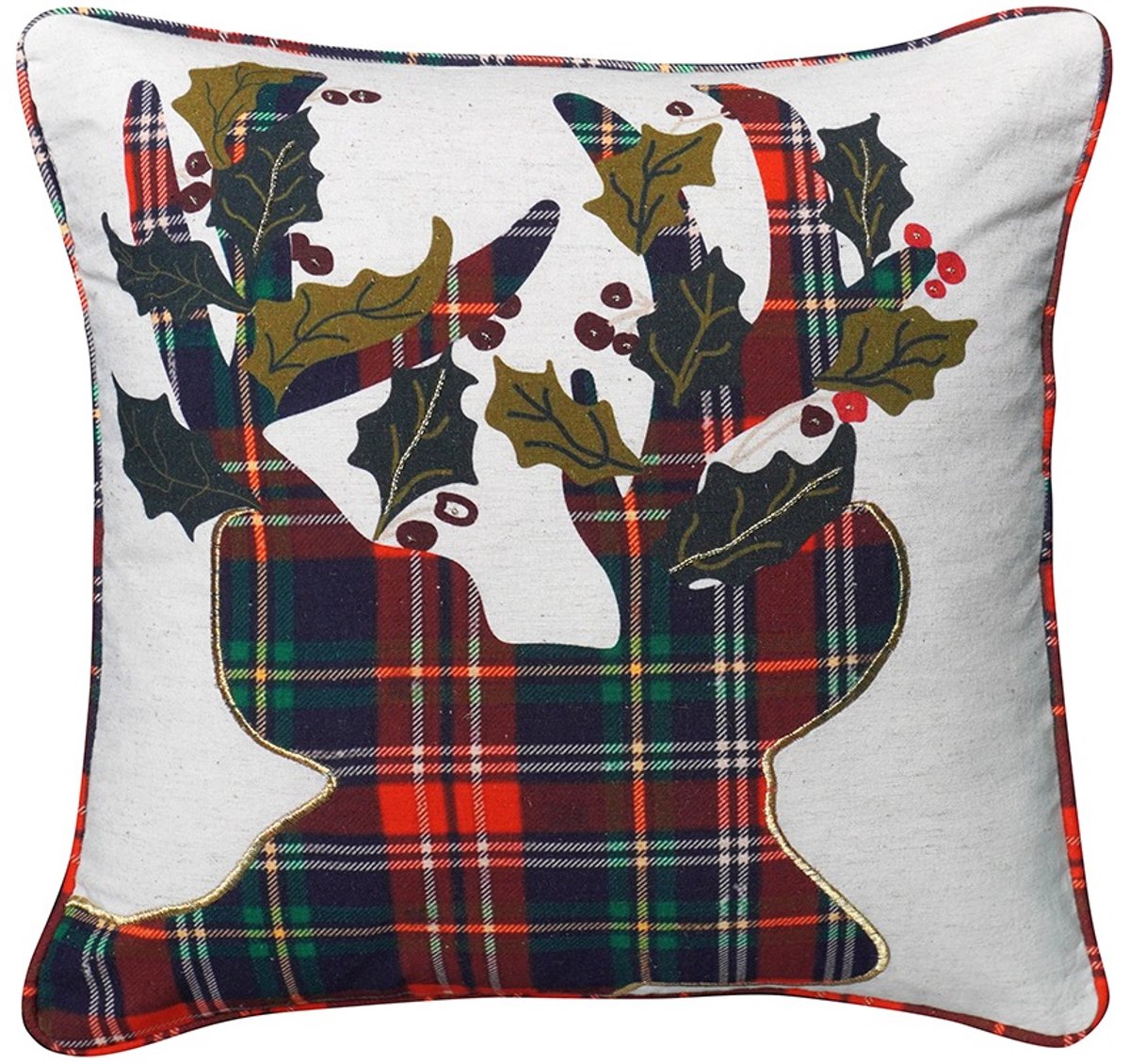 Urbane Hide 45x45 cm Kussenhoes | Kussenhoesjes | Rendier | Katoen | Wit/Rood | Zonder Binnenkussen Wit, Rood
