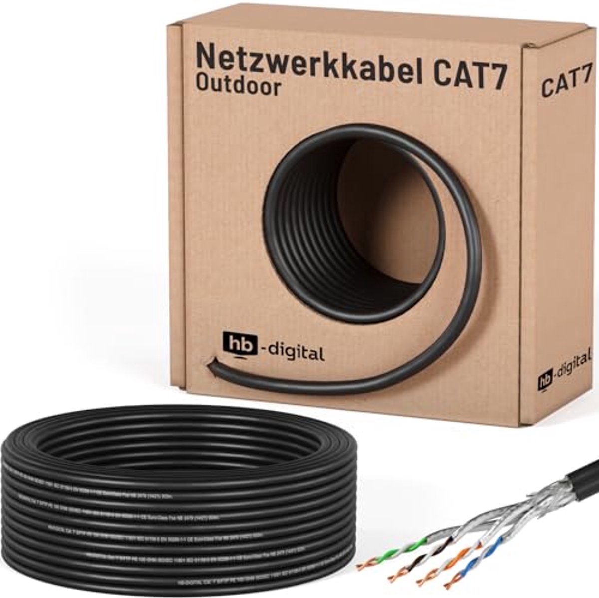 CAT 7 Netwerkkabel voor Buiten - 25m, S/FTP, 10 Gbit, Dubbel Afgeschermd, Zuiver Koper