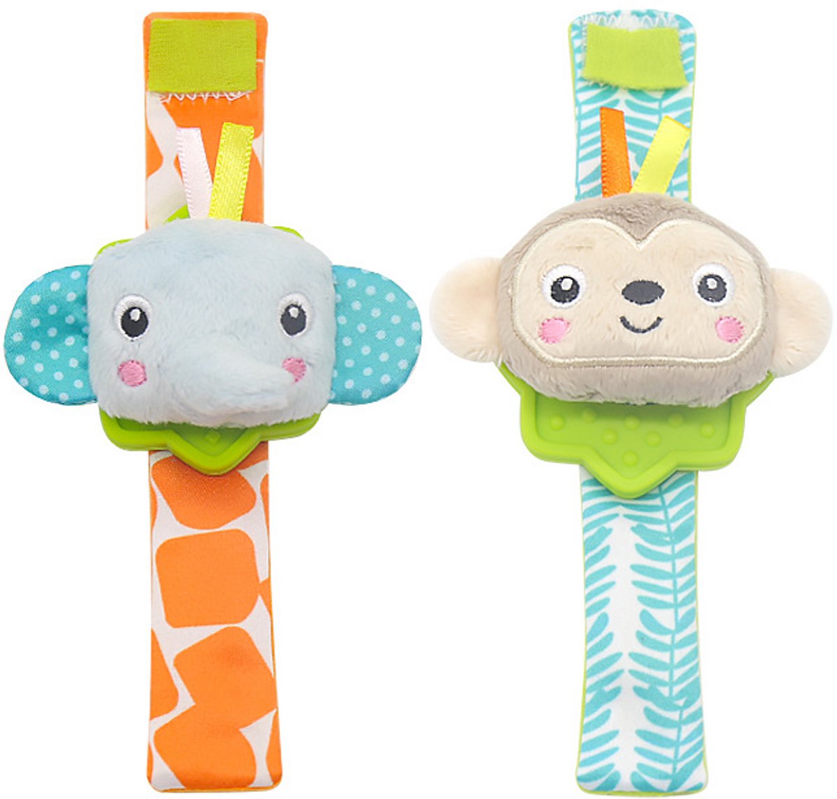 Baby Rammelaar Set - Sokjes en Rammelaar Armbanden - 4-delig rammelaar set - sokken - voor de allerkleinste - pols- en Voetrammelaar set - 0 t/m 24 maanden - Olifant & Aap — afbeelding 3