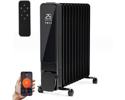 Olieradiator 2500 W Mobiele afstandsbediening 3 warmtestanden WiFi met display Zwart