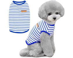Gestreept honden t-shirt, zomer honden shirt, zachte katoenen puppy kleding, huisdier vest, basic chihuahua t-shirt, small, medium, hond, katten kleding, kleding (blauw, XL)
