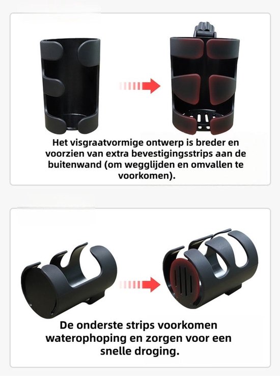 2 stuks - Draagbare bekerhouder voor buiten - Drankbekerhouder - Universele Bekerhouder - 360° Draaibare Flessenhouder voor Driewielers en Stepjes - Multifunctionele Drinkfles Houder - Grijs — afbeelding 3
