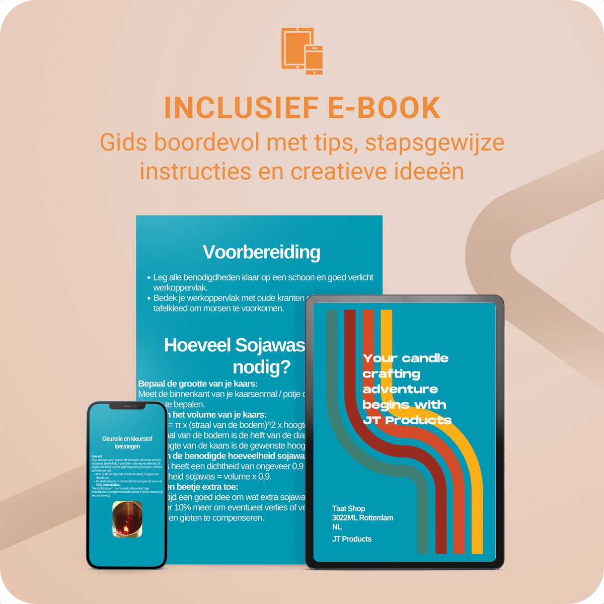 JT Products Kaarsen Maken Set - Inclusief 480 Gram Soja Wax - Inclusief Wax Smeltapparaat - E-Book - Kaarsen Maken Voor Volwassenen - Kaarsen Maken Starterspakket - Geurkaars - Candle Making Kit - DIY - Moederdag Cadeau - Cadeautje Voor Mama — afbeelding 5