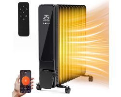 Olieradiator 2500 W 11 elementen 3 vermogens met afstandsbediening & wifi-app Digitaal display Zwart