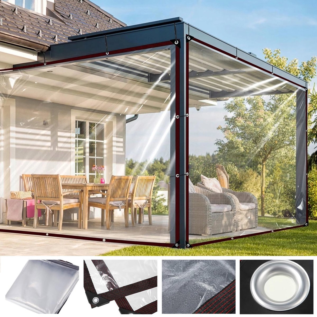 Qelus Transparant Waterdicht Afdekzeil 2x3 meter met Versterkte Randen en Metalen Zeilringen - Doorzichtige PE-Zeil voor O.a. Kas, Terras, Tuinmeubelen & Kippenren - Inclusief Windtouw en Kabelbinders