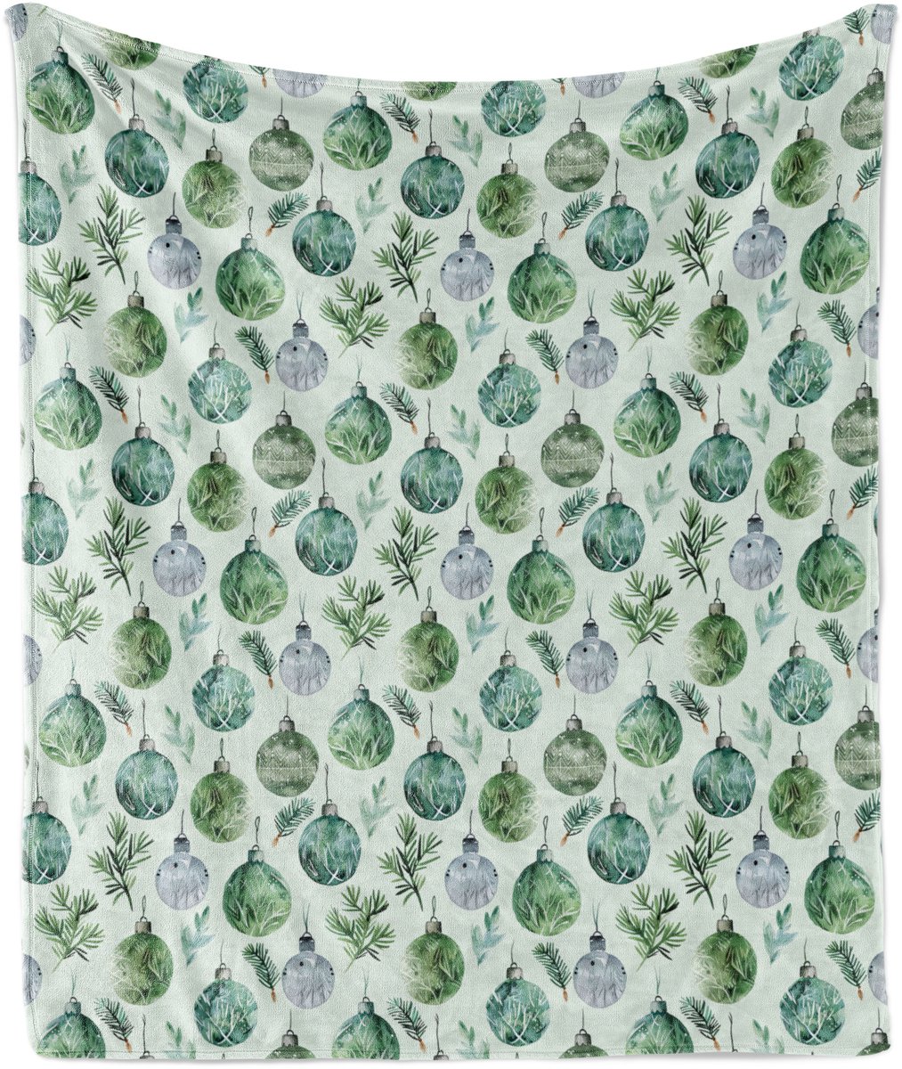 New Bed Kerstmis Groenachtig Kerstbollenblad Zachte Flanellen Fleece Deken, 152 cm x 127 cm