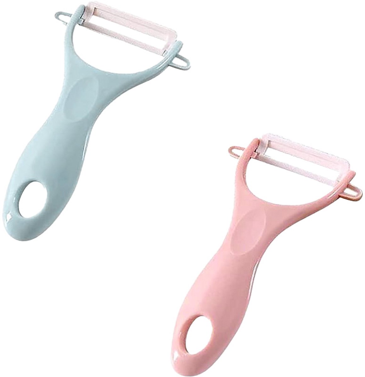 Dunschiller - Aardappelschiller - Fruitschiller - 2 stuks - Blauw en roze - Keramisch mes - Keukengebruik - Originele Groenteschiller - ANMI