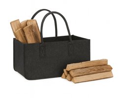 Naleo® Houtmand Vilt - Houtmand Haardhout - Houtmand Voor Binnen - Brandhout Mand - Brandhoutrek Binnen - 50x25x25cm - Houtopslag Binnen - Haardhouttas - Houtmand - Houttas - Open Haard - Verdikt Vilt - Opbergtas Voor Hout