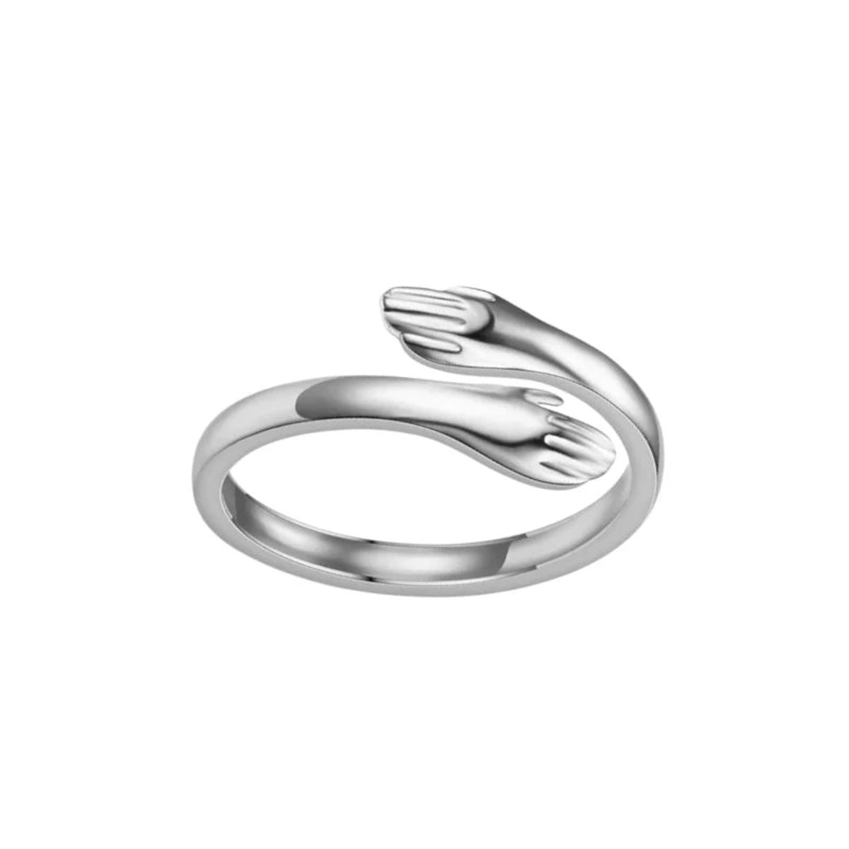 Aramat Jewels | Ringen | Stalen Damesring - Open Ring met Handen - 10mm | Zilverkleur | |10mm | Staal | Volwassenen | Verkleurd niet