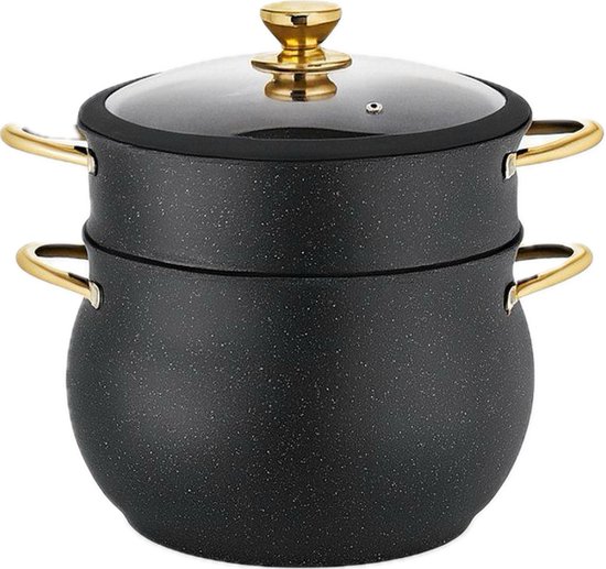 Kadirelli Couscouspan met Deksel - Ø22cm - Zwart/Goud - Stoompan