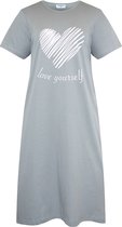 GAUBERT® Essential Dames Nachthemd Korte Mouw - Premium Gekamd Katoen - Love Yourself Heart - Grijs - Maat M - GB-6801