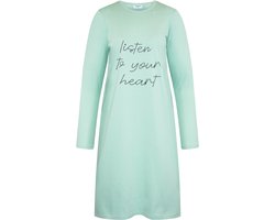 Gaubert Essential Dames Nachthemd Lange Mouw - Premium Gekamd Katoen - Listen to your Heart - Mintgroen - Maat L - GB-6804