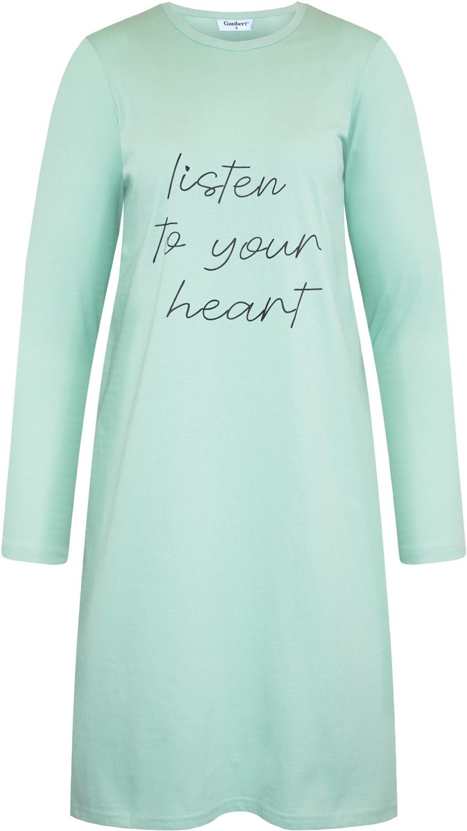GAUBERT ® Essential Dames Nachthemd Lange Mouw - Premium Gekamd Katoen - Listen to your Heart - Mintgroen - GB-6804 Lange Mouw, Mintgroen, Listen to your Heart