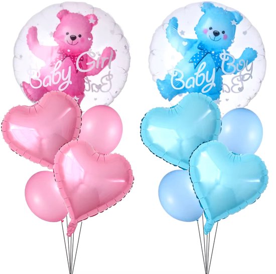 Ensemble de ballons de révélation du sexe Bébé Garçon Bébé Fille ours 10 pièces - ballon - ours - bébé - garçon - fille - révélation du sexe - baby shower - enceinte - naissance