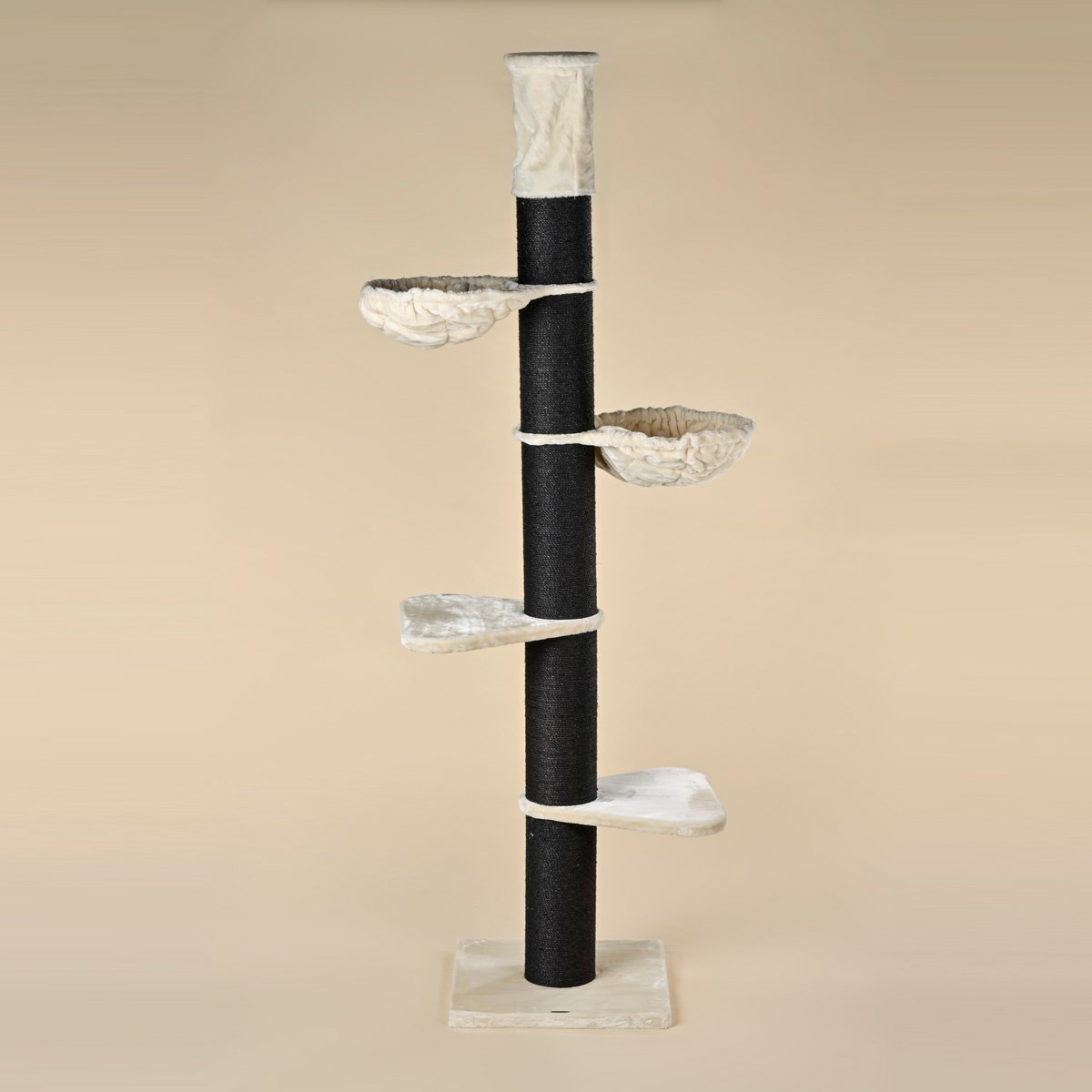 RHRQuality Krabpaal voor grote katten - Maine Coon Tower – 235 tot 255 cm Hoog – Met Extra Dikke 20 cm Sisalpalen – Blackline Crème