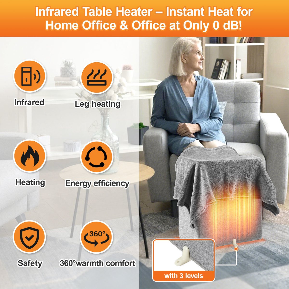 Vouwbaar infrarood paneel met 3 warmtestanden , 205W ,Verplaatsbaar ,Mobiel ,Gericht bijverwarmen,Infrarood verwarming – foto 5
