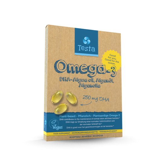 Testa Omega-3 Algenolie - 250 mg DHA - Hoge Concentratie Vegan Omega 3 - Zuiverder dan Visolie - 60 Capsules (2 Maanden Voorraad)