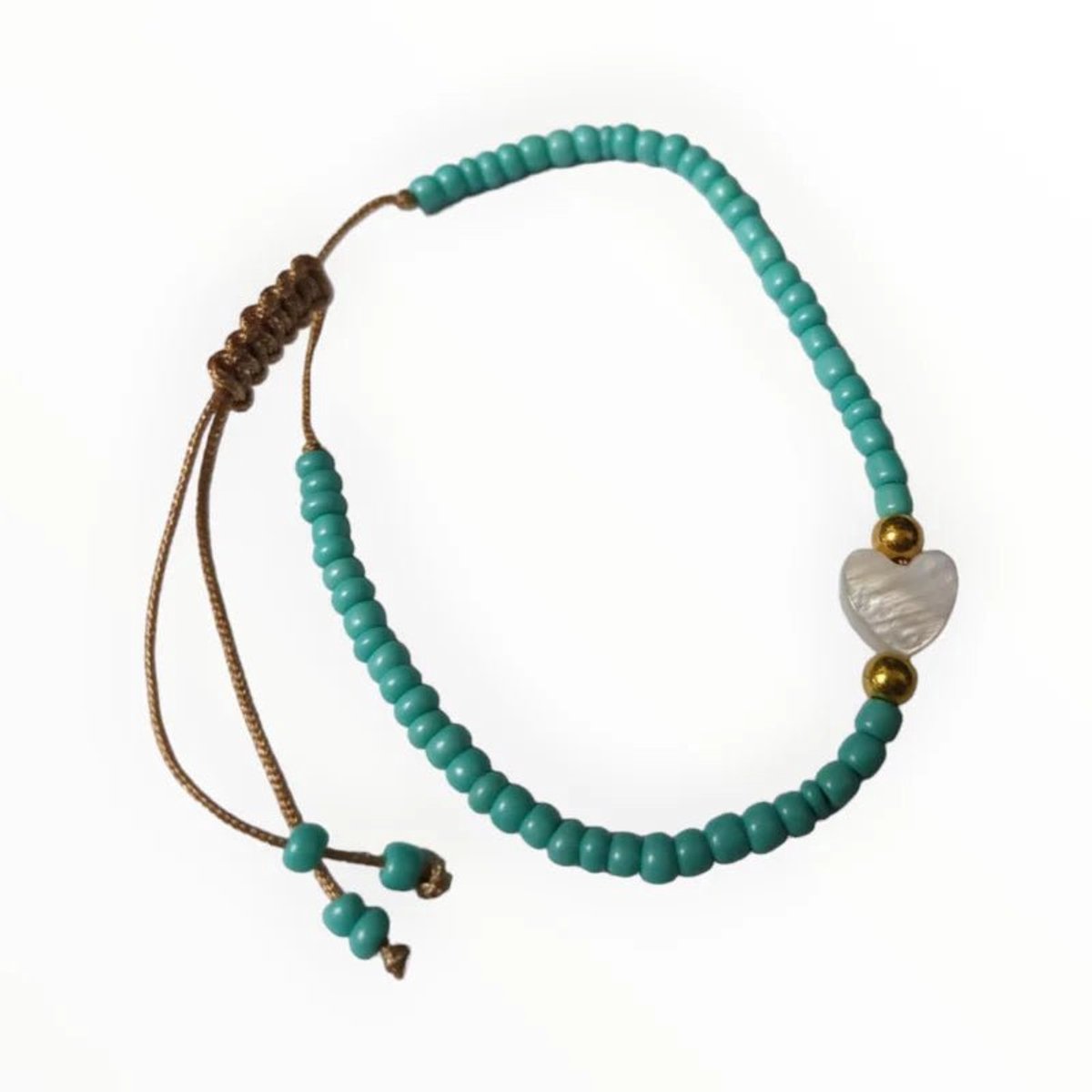 Aramat Jewels | Armbanden | Verstelbare Armband Met Schelp Hartje | Turquoise | |2mm | Metaal | Kinderen, Volwassenen | Verkleurd niet