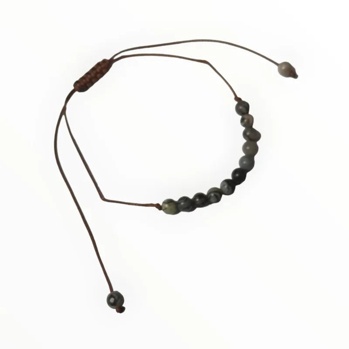 Aramat Jewels - verstelbare natuursteen armband - Zwarte Jaspis - touw