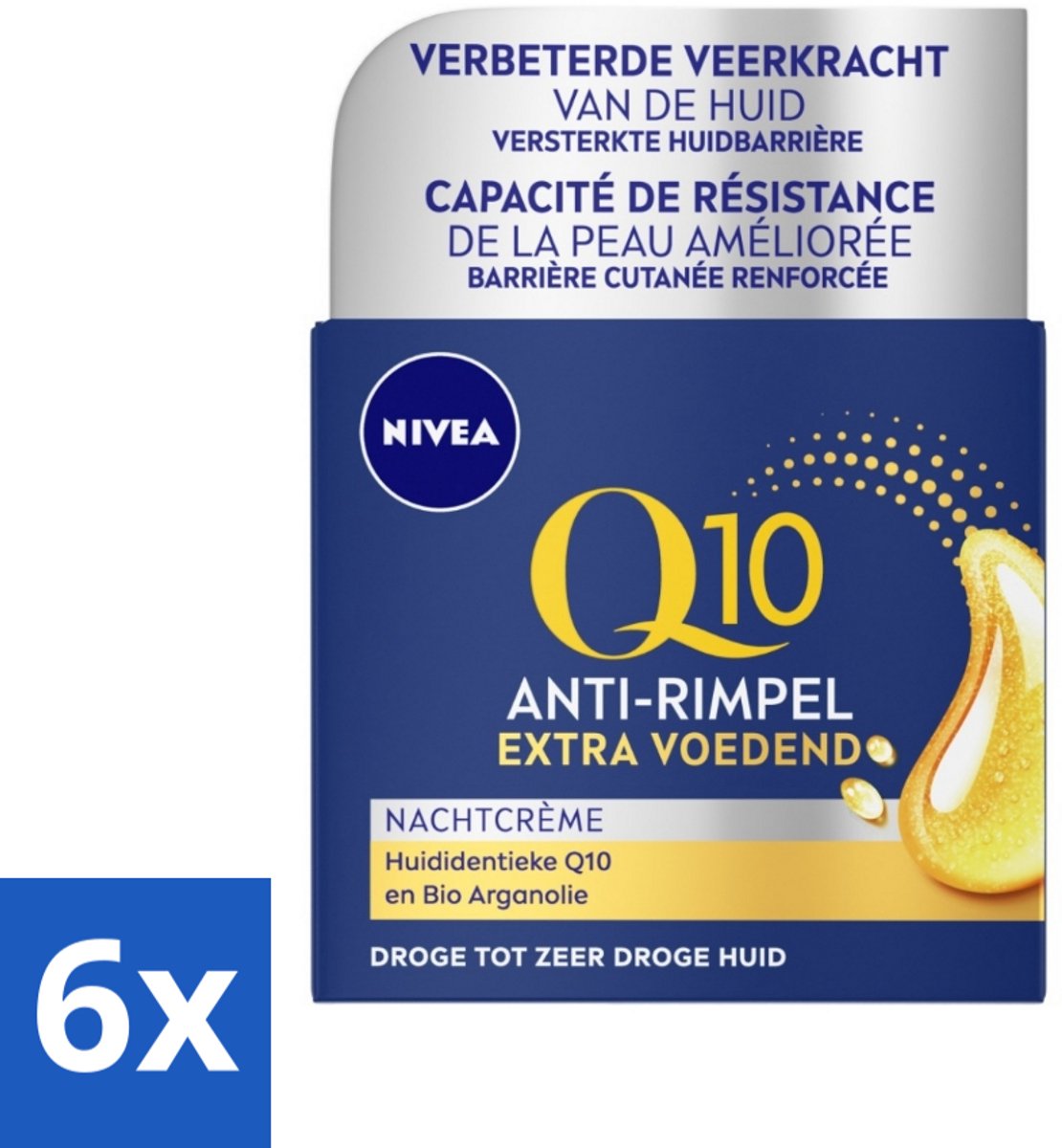 6 x NIVEA - Nachtcrème - Q10 Extra Voedend - Voor droge huid - Anti-Rimpel - Met Creatine - 50 ml - NIVEA Q10 - Nachtcrème - Droge Huid - Anti-rimpelcrème - Hydratatie