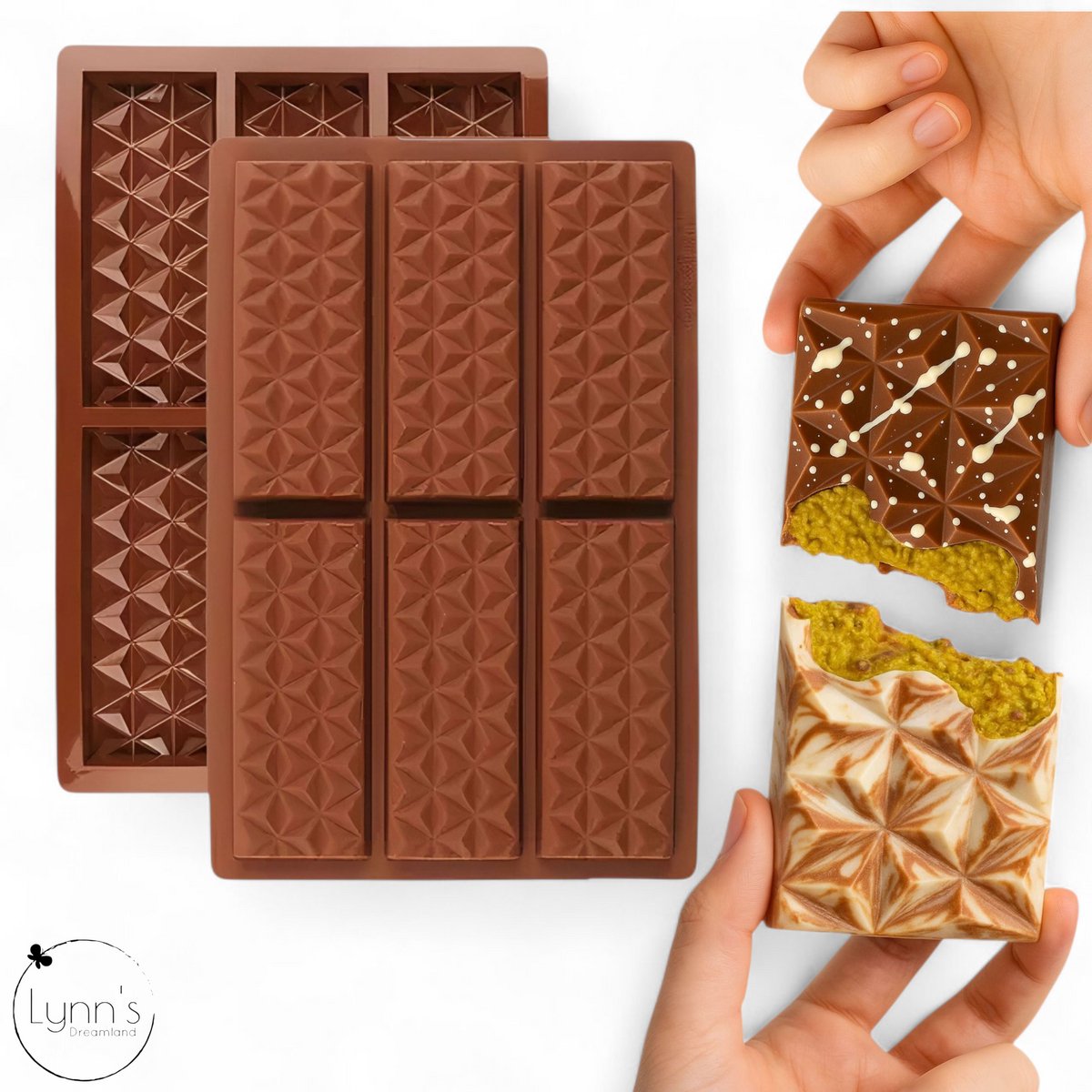 Lynn's siliconen bakvorm - Diepe chocoladevorm met 6 holtes - Mal voor chocolade zeep epoxy etc. - Geometrisch - Geschikt voor gevulde chocoladerepen zoals een Dubai reep